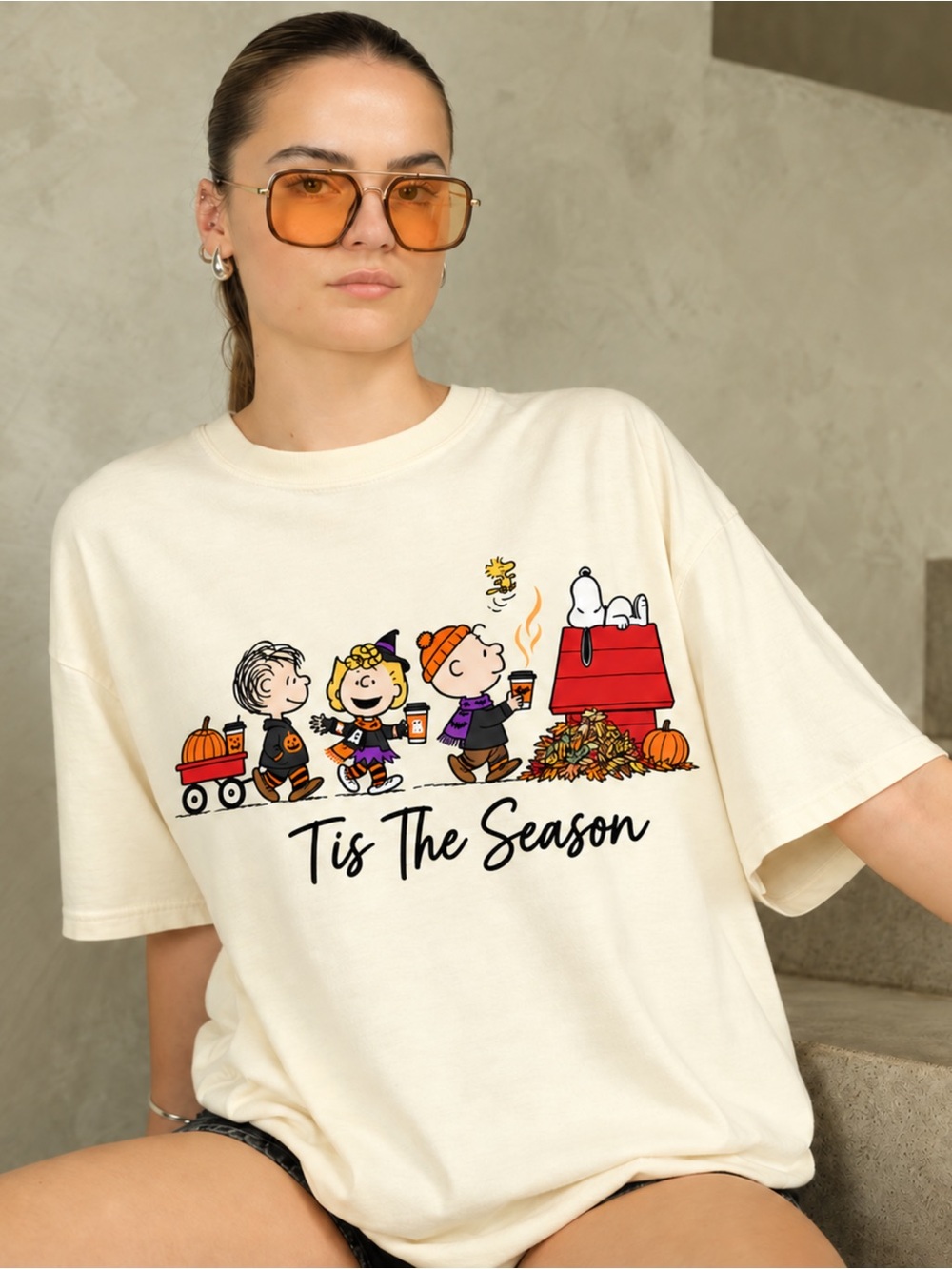 Peanuts Snoopy Fall Tis The Season Comfort Colors 1717T-Shirt Ivory NWT